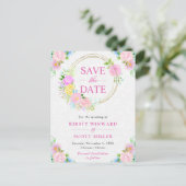 水彩ピンクと黄色の夏のリース結婚ズ ポストカード (スタンド正面)