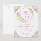 水彩ピンクと黄色の夏のリース結婚ズ ポストカード (正面/裏面)