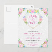 水彩ピンクと黄色の夏のリース結婚ズ ポストカード (正面/裏面)