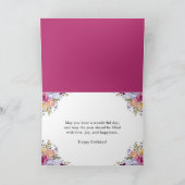 水彩ピンクと黄色の夏の花誕生日 カード (内部)