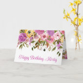 水彩ピンクと黄色の春の花誕生日 カード (黄色い花)