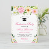 水彩ピンクと黄色の花を卒業 招待状 (スタンド正面)