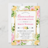 水彩ピンクと黄色の花キンセアニェラ 招待状 (正面)