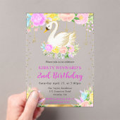 水彩ピンクと黄色の花スワン誕生日 アクリル招待状 (インサイチュ (ポータブル))