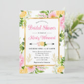 水彩ピンクと黄色の花ブライダルシャワー 招待状 (スタンド正面)
