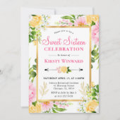 水彩ピンクと黄色の花甘い16 招待状 (正面)