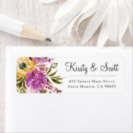 水彩ピンクと黄色の花結婚の住所 ラベル