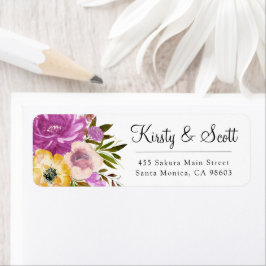 水彩ピンクと黄色の花結婚の住所 ラベル