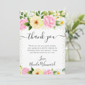 水彩ピンクと黄色の花誕生日 サンキューカード (スタンド正面)