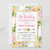水彩ピンクと黄色の花誕生日 招待状 (正面)