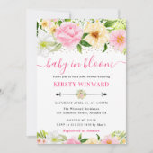 水彩ピンクと黄色の花赤ちゃんシャワー 招待状 (正面)