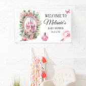 水彩ピンクのお城の花輪マジックワンド 横断幕 (インサイチュ)