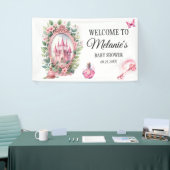 水彩ピンクのお城の花輪マジックワンド 横断幕 (トレードショー)