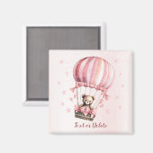 水彩ピンクのくまちゃん気球 マグネット (正面/裏面)