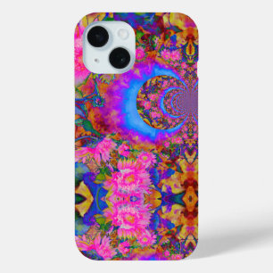 水彩ピンクのひまわり抽象芸術花模様 iPhone 15ケース