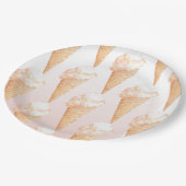 水彩ピンクのアイスクリームの紙皿 ペーパープレート (アングル)