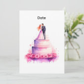 水彩ピンクのウェディングケーキ カップル招待状 招待状 (スタンド正面)