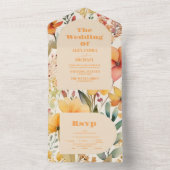 水彩ピンクのオレンジ色の野結婚花 オールインワン招待状 (内側)