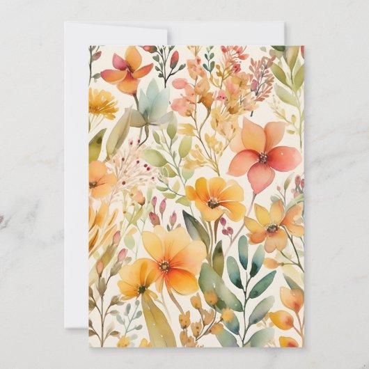 水彩ピンクのオレンジ色の野結婚花 セーブザデート (裏面)