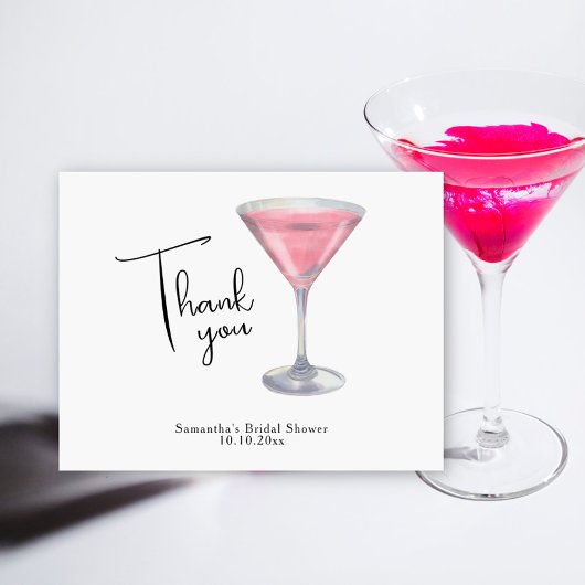水彩ピンクのカクテル ブライダルシャワー ありがとう サンキューカード