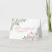 水彩ピンクのカボチャと緑の感謝祭 シーズンカード (正面)