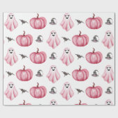 水彩ピンクのカボチャの幽霊魔女の帽子ハロウィン ラッピングペーパー (フラット)