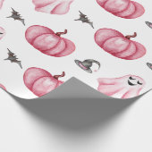 水彩ピンクのカボチャの幽霊魔女の帽子ハロウィン ラッピングペーパー (角)