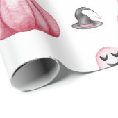 水彩ピンクのカボチャの幽霊魔女の帽子ハロウィン ラッピングペーパー (ロールコーナー)