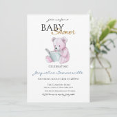 水彩ピンクのクマの赤ちゃんシャワー女の子 招待状 (スタンド正面)