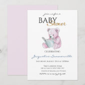 水彩ピンクのクマの赤ちゃんシャワー女の子 招待状 (正面/裏面)