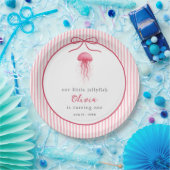 水彩ピンクのクラゲのボウガール 1歳の誕生日 ペーパープレート (パーティー)