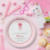 水彩ピンクのクラゲのボウガール 1歳の誕生日 ペーパープレート (パーティー)