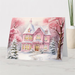 水彩ピンクのクリスマスの背景 サンキューカード