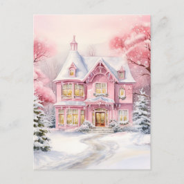 水彩ピンクのクリスマスの背景 ポストカード