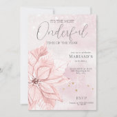 水彩ピンクのクリスマスの花 1歳の誕生日 招待状 (正面)