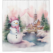 水彩ピンクのクリスマスアートシャワーカーテン シャワーカーテン (正面)