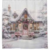 水彩ピンクのクリスマスアートシャワーカーテン シャワーカーテン (正面)