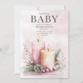 水彩ピンクのクリスマスキャンドル1st誕生日 招待状 (正面)