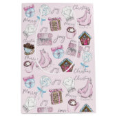 水彩ピンクのクリスマスキュート ミディアムペーパーバッグ (正面)