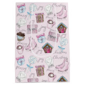 水彩ピンクのクリスマスキュート ミディアムペーパーバッグ (裏面)