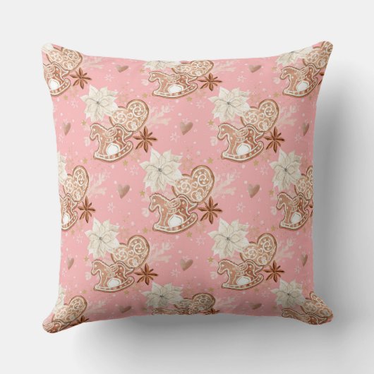 水彩ピンクのクリスマスクッキー&スノーフレーク クッション (裏面)