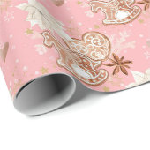 水彩ピンクのクリスマスクッキー&スノーフレーク ラッピングペーパー (ロールコーナー)