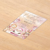 水彩ピンクのクリスマスサンタ1歳の誕生日 アクリル招待状 (レイダウン)