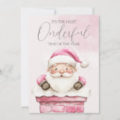水彩ピンクのクリスマスサンタ1歳の誕生日 招待状 (裏面)