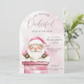 水彩ピンクのクリスマスサンタ1歳の誕生日 招待状 (スタンド正面)