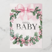 水彩ピンクのクリスマスサンタ1歳の誕生日 箔招待状 (裏面)