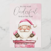 水彩ピンクのクリスマスサンタ1歳の誕生日 箔招待状 (裏面)