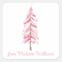 水彩ピンクのクリスマスツリーのギフトシール