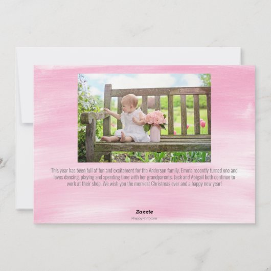 水彩ピンクのクリスマスツリーのフォトカード シーズンカード (裏面)