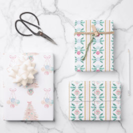 水彩ピンクのクリスマスツリーグランミレニアル ラッピングペーパーシート